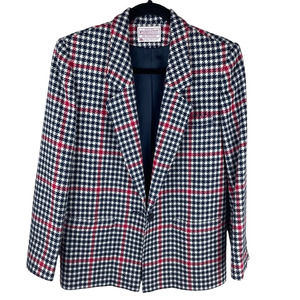 PENDLETON Blazer Jacket Wool Houndstooth Navy Red White USA Made Women's 8